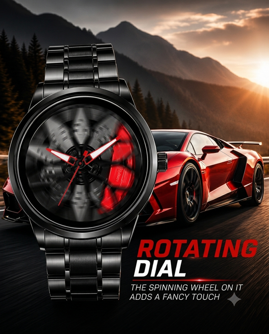 Luxury Rotating Wheel Dial Watch for Men | Stainless Steel Sports Watch